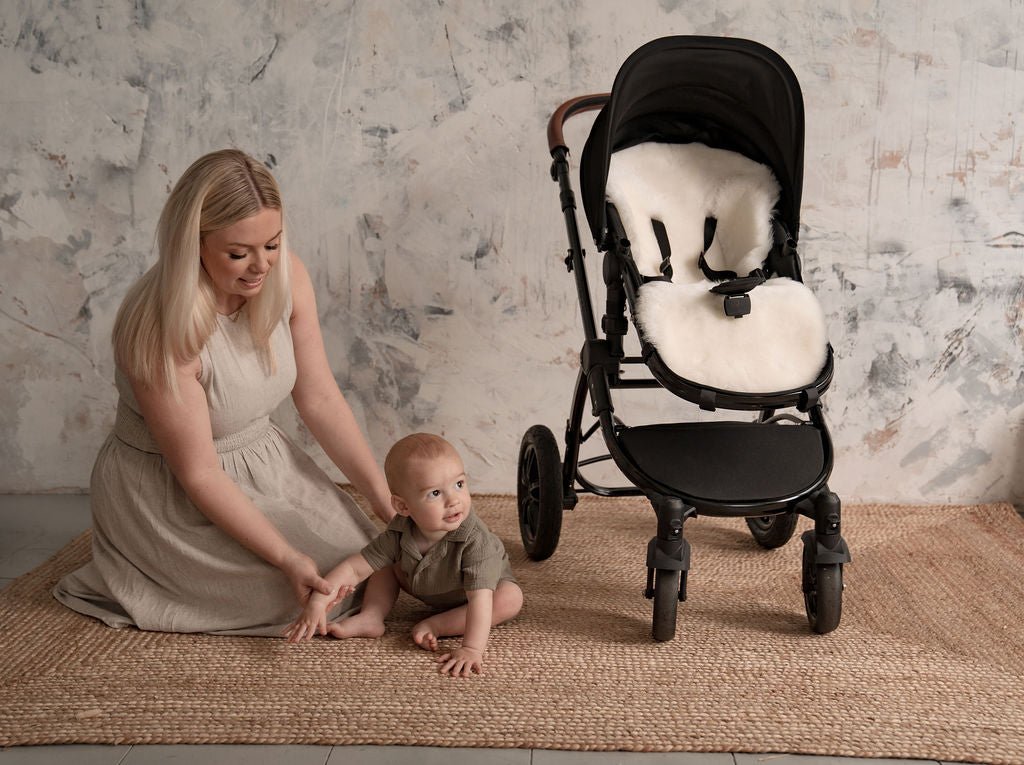 Premium sheepskin liner and a happy baby