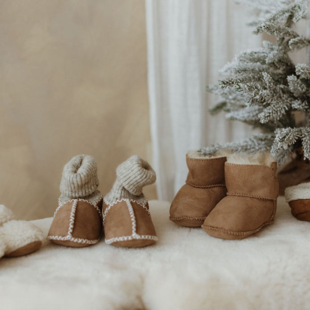 Sheepskin Sock Booties - Caramel Baa Baby