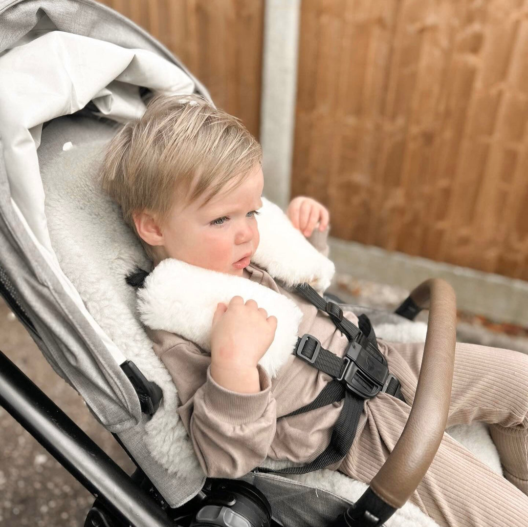 Sheepskin Pram Harness Strap Cover | Milk