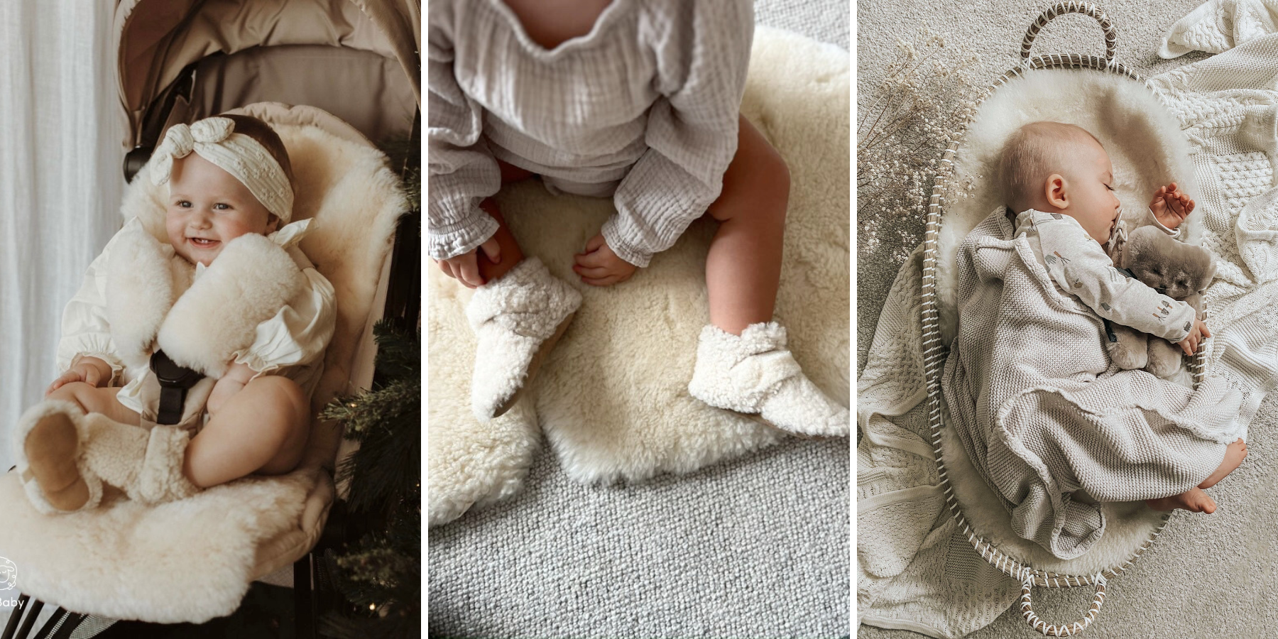 Sheepskin baby booties and luxury pram liner 