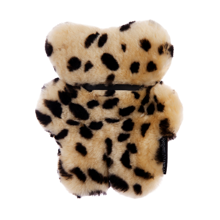 Snuggly leopard print sheepskin bear toy