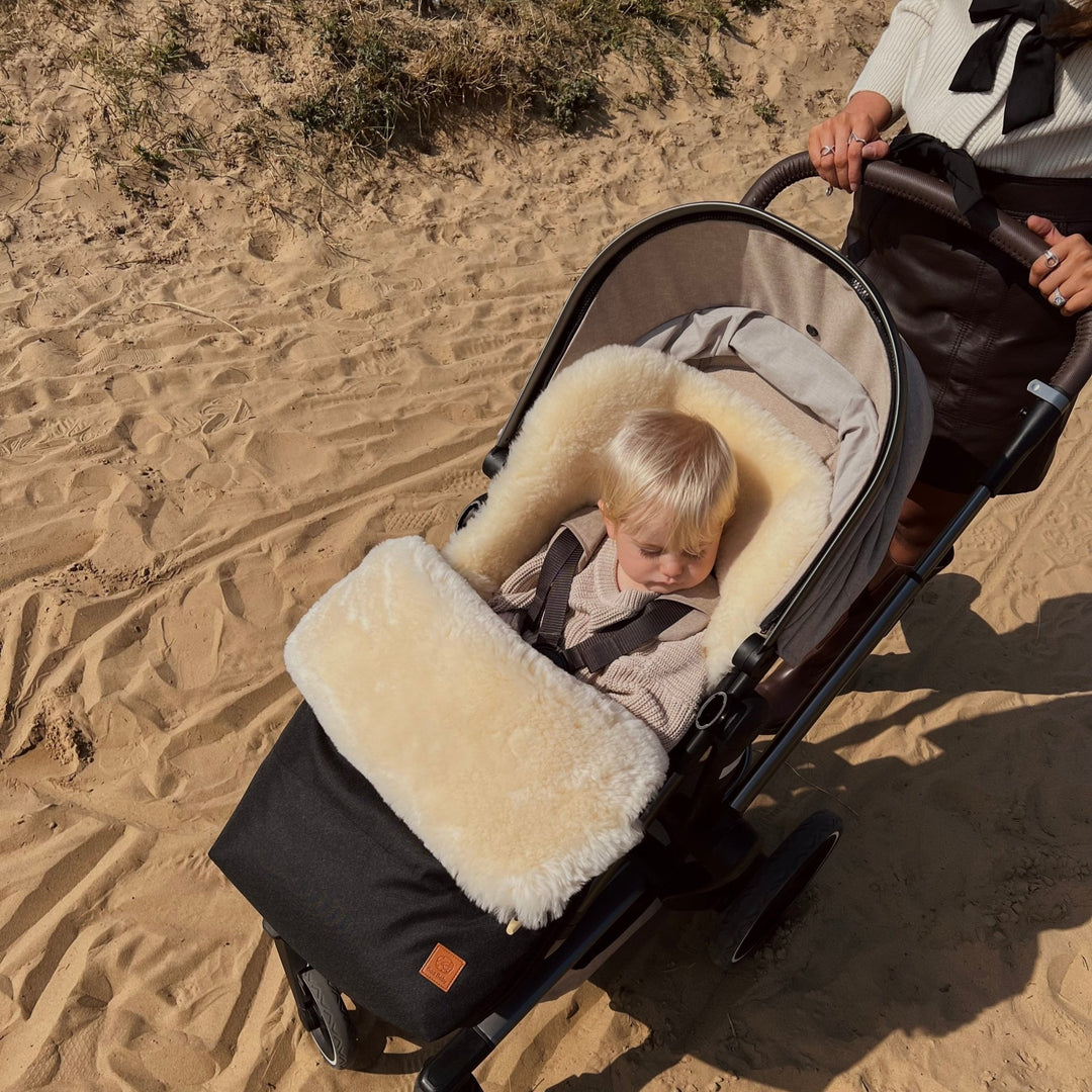 Sheepskin lined footmuff in a joolz day pram 