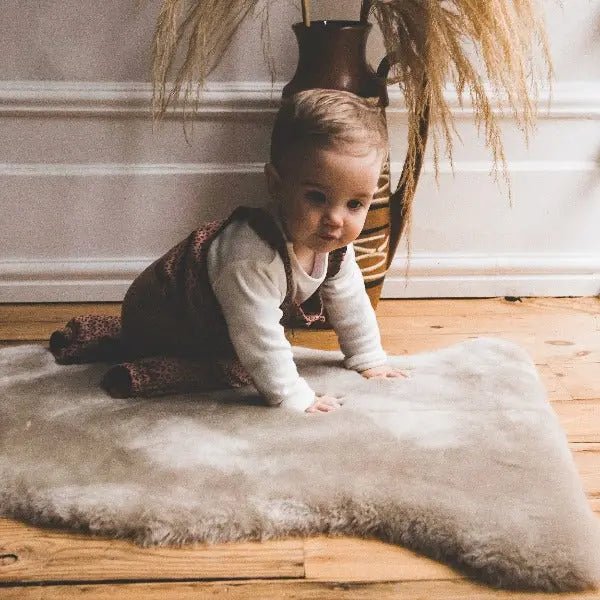 Neutral Nursery Decor Brown Sheepskin for Nursery or Bedroom/Playroom for Tummy Time and Sleep