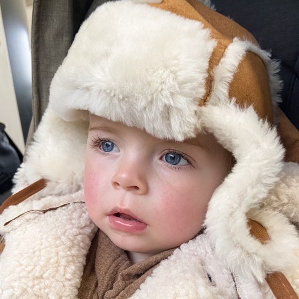 Trapper Hat Lined With Lambskin For Baby Comfort and Warmth