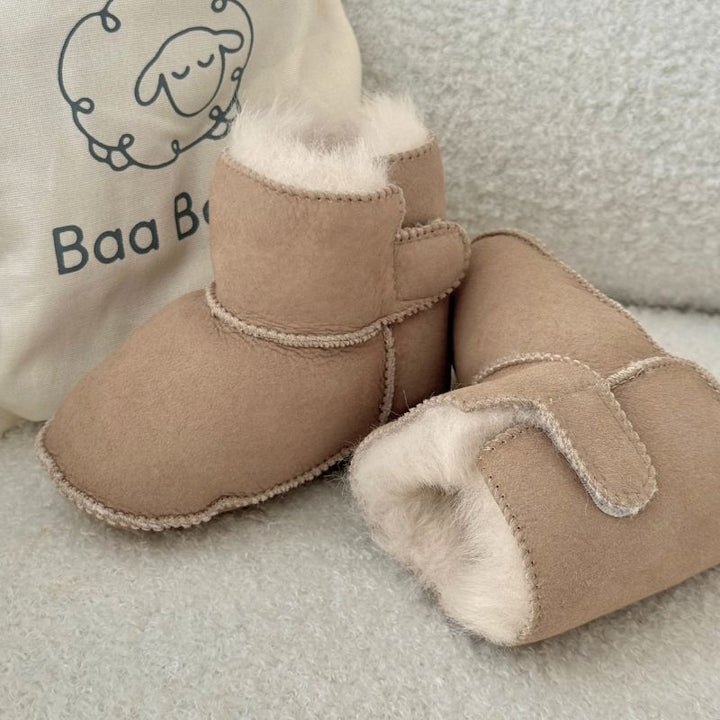 Baa Baby Tabbed Sheepskin Booties | Sand