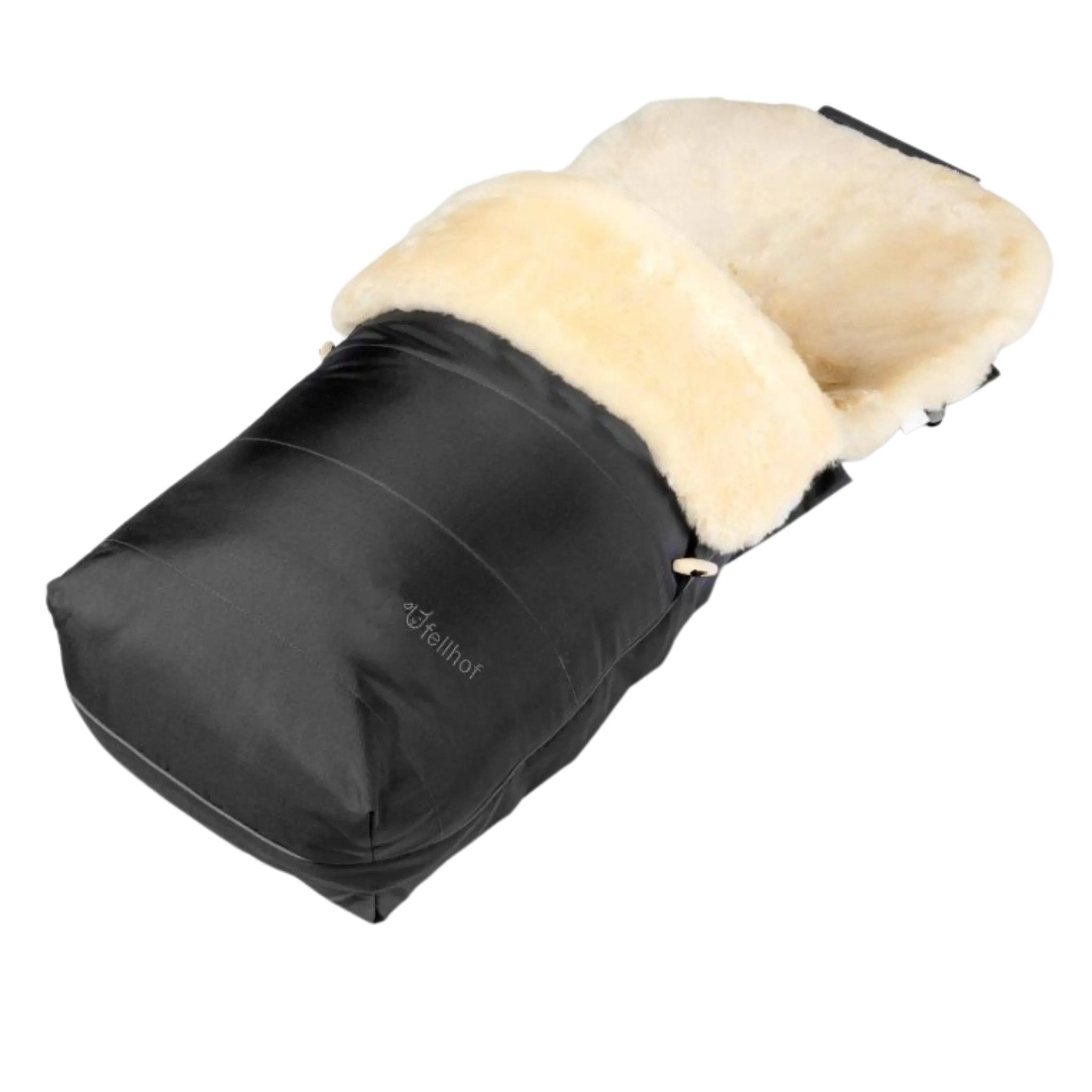 Fellhof Classic Sheepskin Pram Footmuff in Black Garmisch Baa Baby