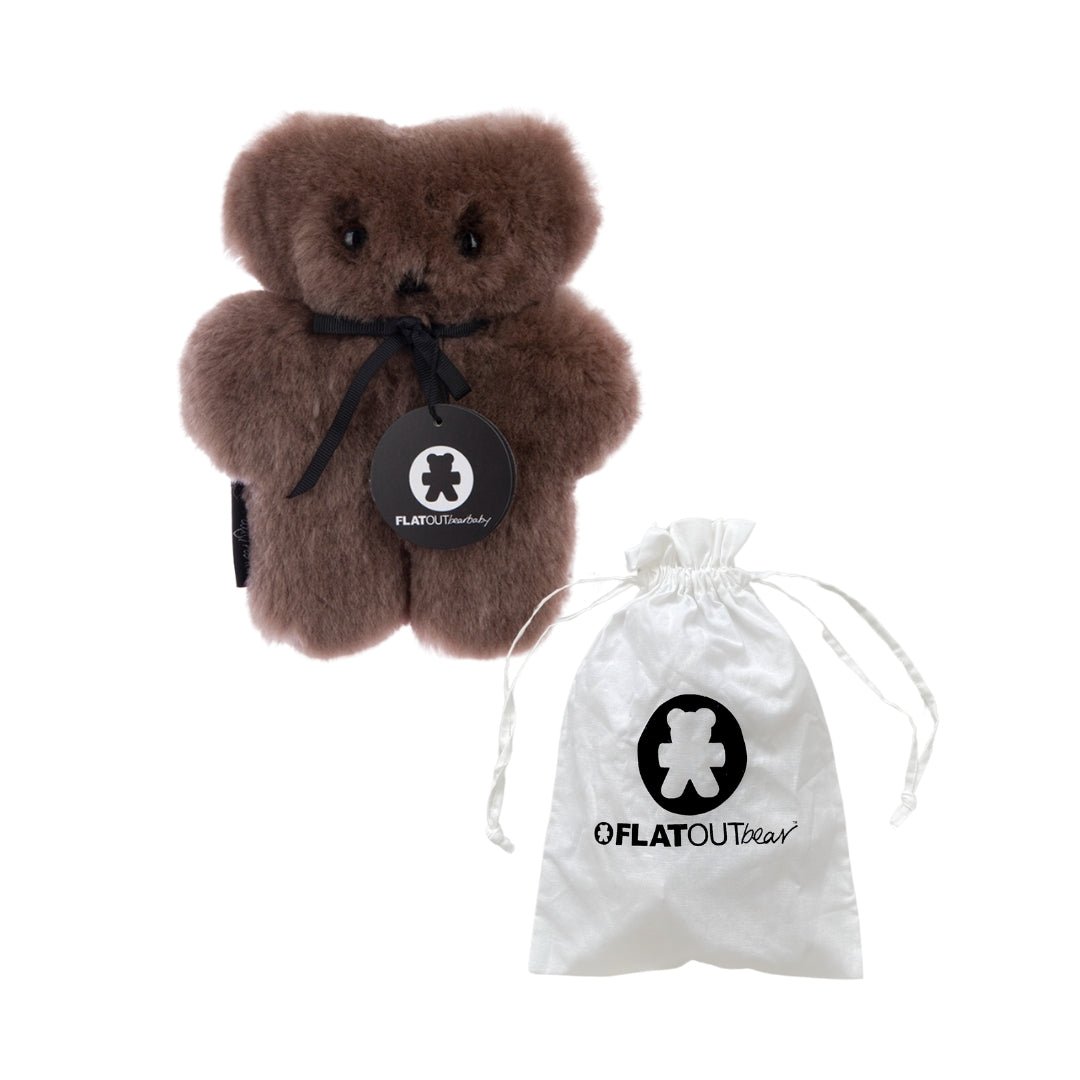 FLATOUT Australian sheepskin bear comforter safe for newborns in chocolate brown