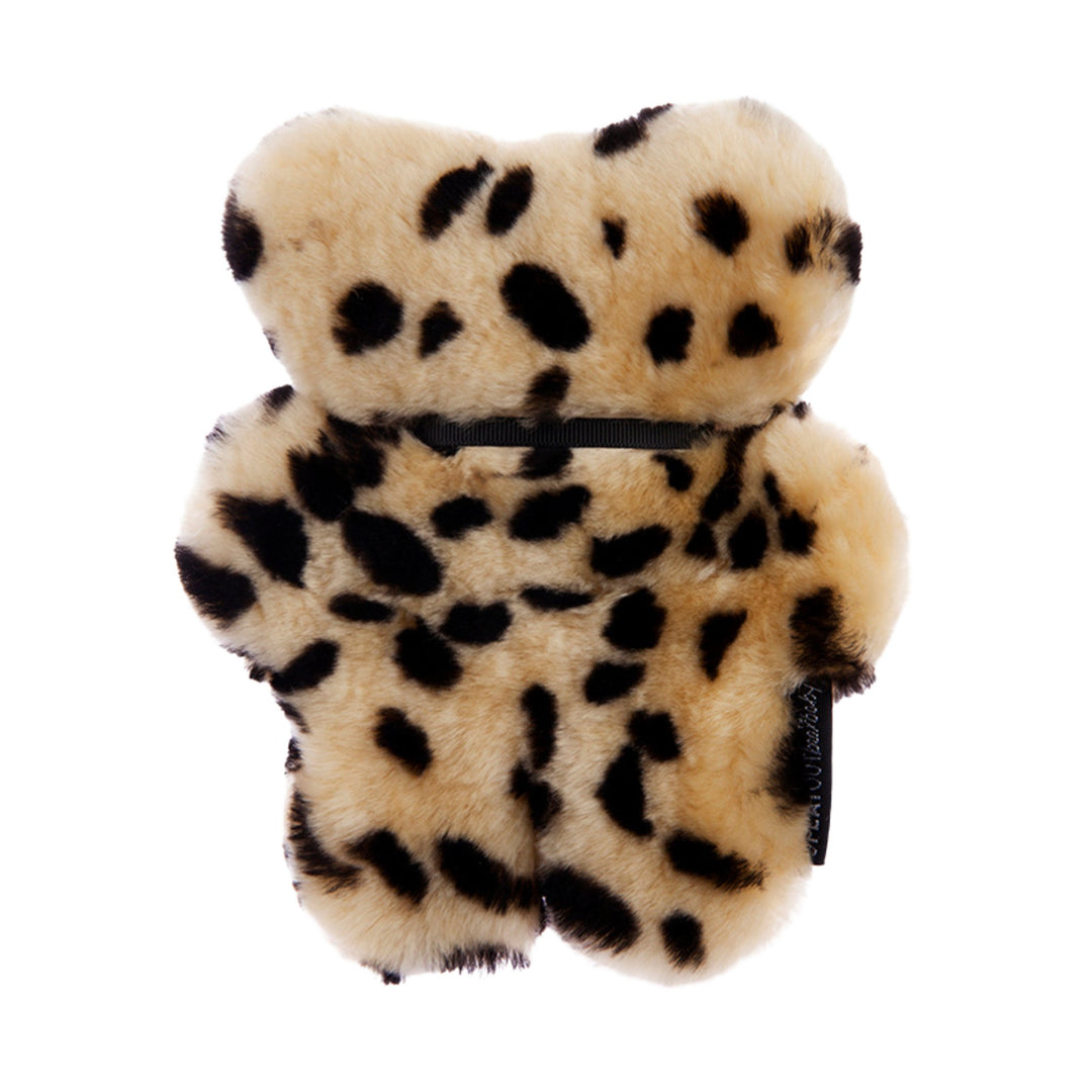 Snuggly leopard print sheepskin bear toy