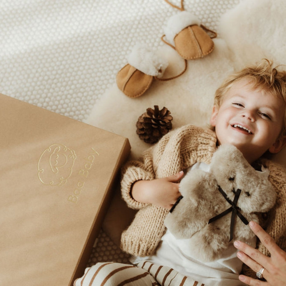 Flatout sheepskin teddy bear in latte 