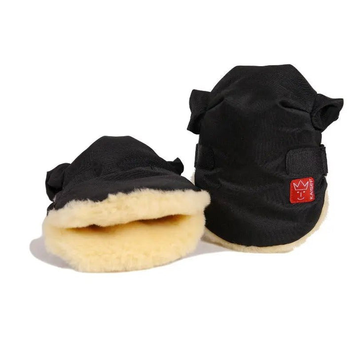 Sheepskin Lined Waterproof Hand Warmers for Parents in Black