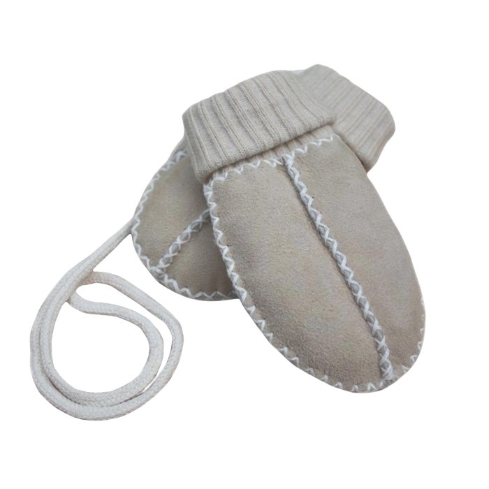 Sustainable Soft Baby Lambskin Sheepskin Mittens With String