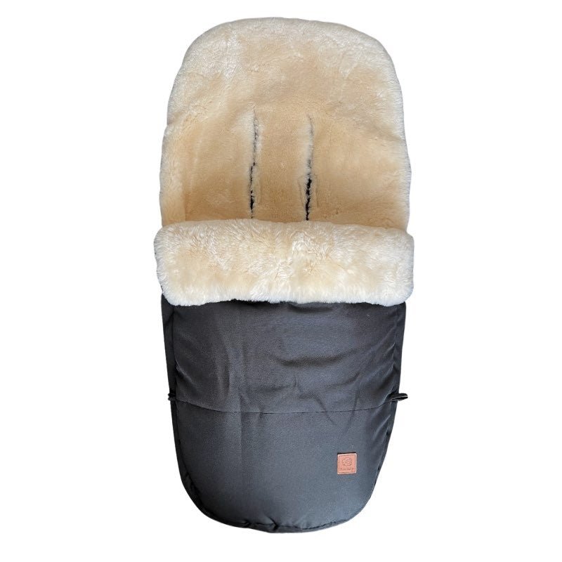 Luxe Sheepskin Footmuff | Black with Milk Lambskin Baa Baby