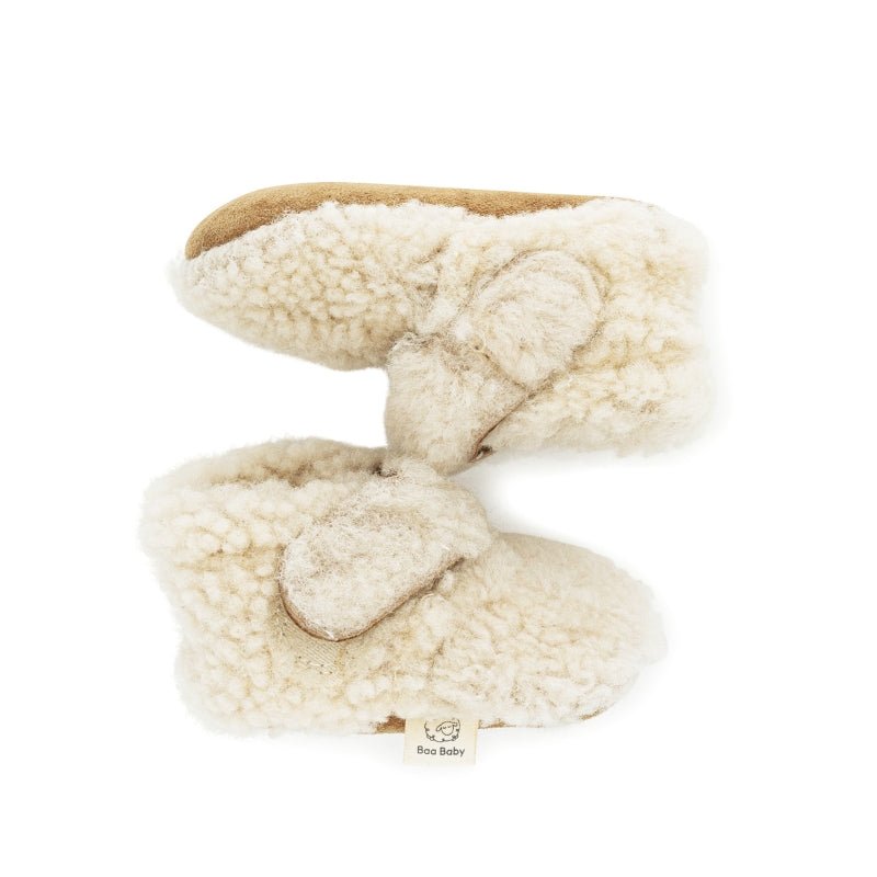 Teddy Merino Boucle Booties in a neutral cream colour with lambskin lining and soft supple soles