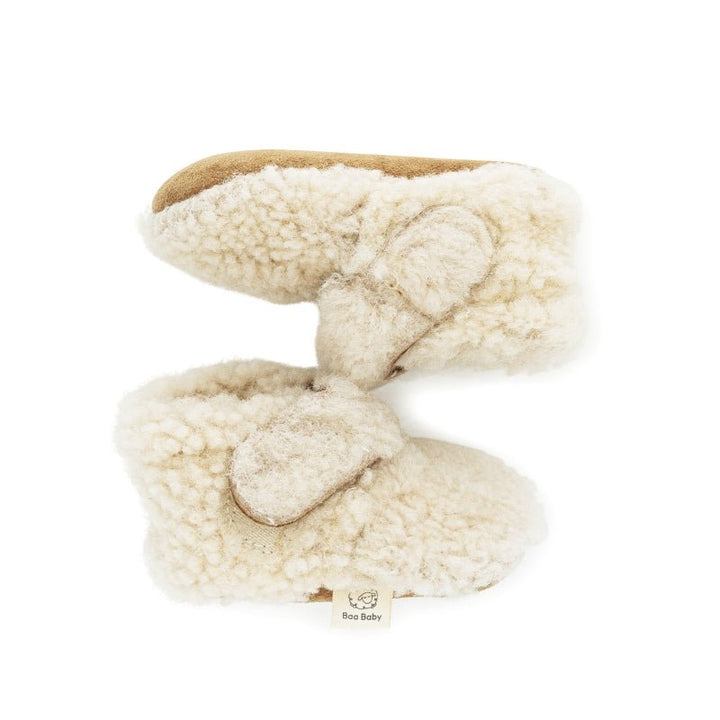 Teddy Merino Boucle Booties in a neutral cream colour with lambskin lining and soft supple soles