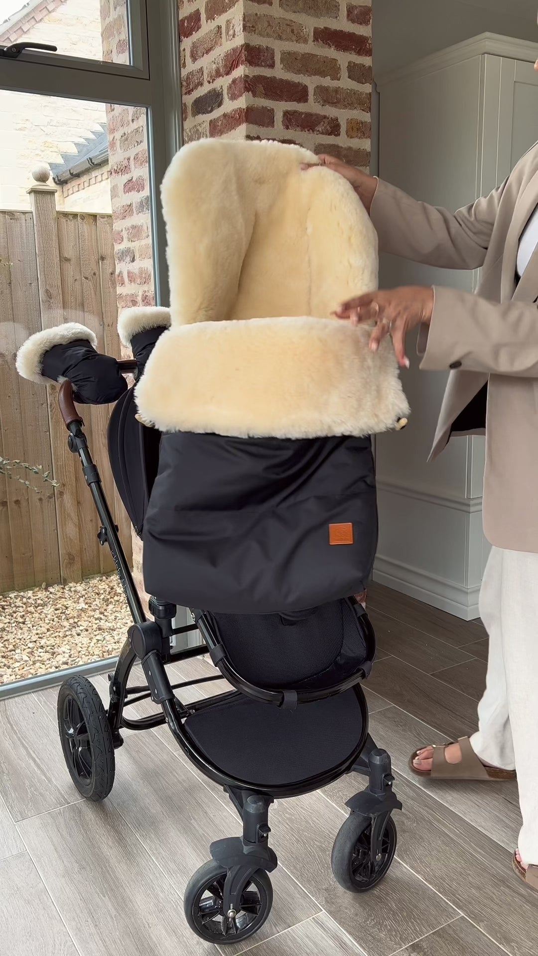 Sheepskin Pram Footmuff in Black Baa Baby