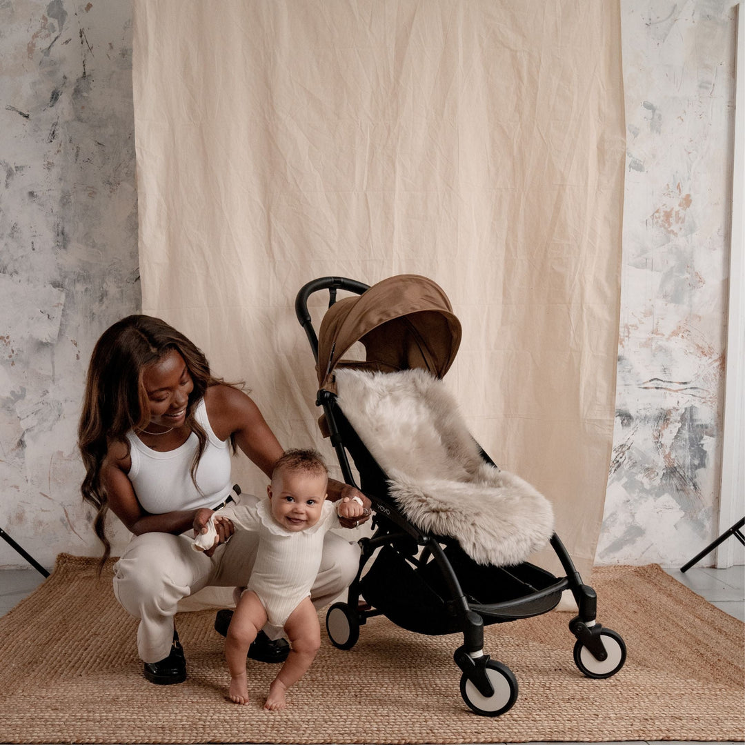 Latte Long Haired Soft Sheepskin Pram Liner in Nursery for Natural and Gender Neutral Decor